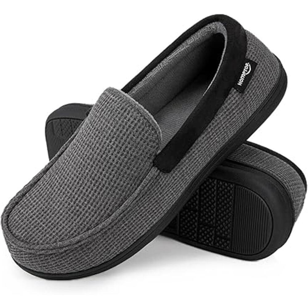 New HomeTop Mens Size 11 Gray Soft Slide On Memory Foam Moccasin Slipper Shoes